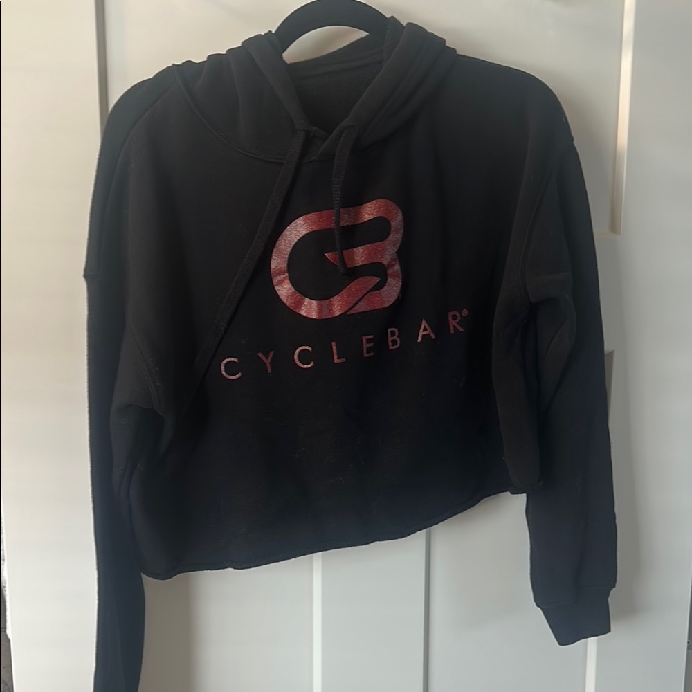 CycleBar Women's Black and glitter Red cropped Hoodie
